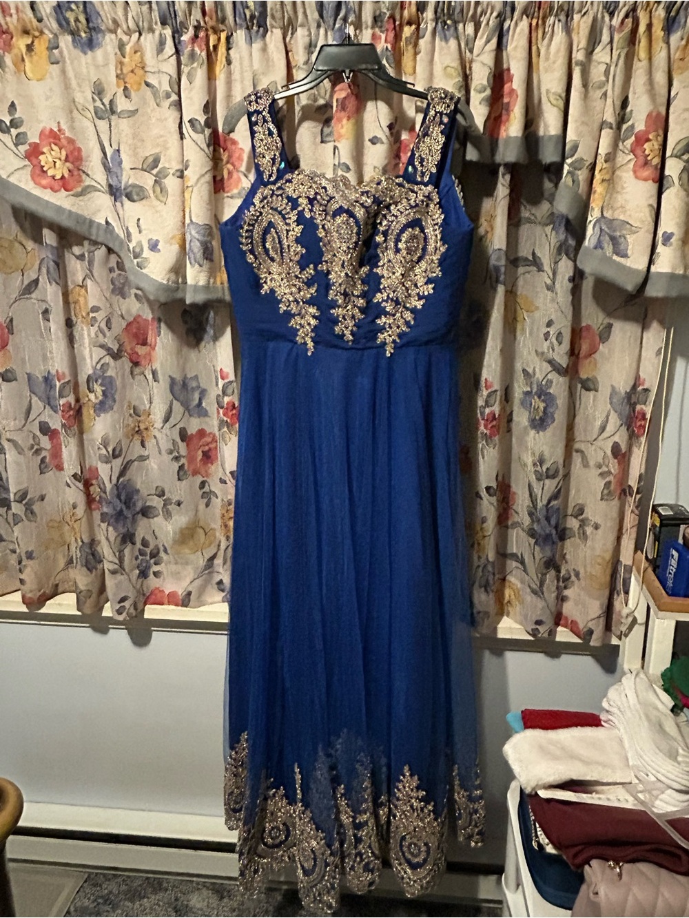 Royal Blue Embellished Tulle Evening Dress